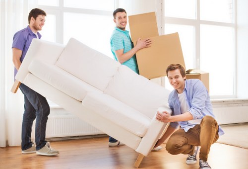 Packed household items prepared for removals in New Malden